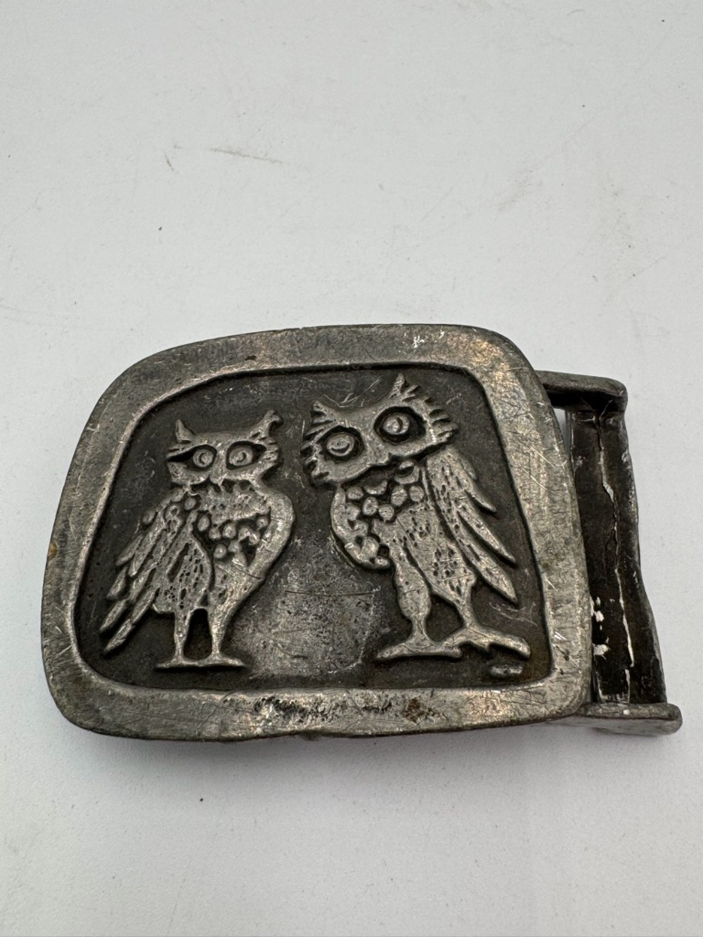 Vintage Metzke Owl Belt Buckle Pewter 1970s Nature Boho 3 Inch Unisex
